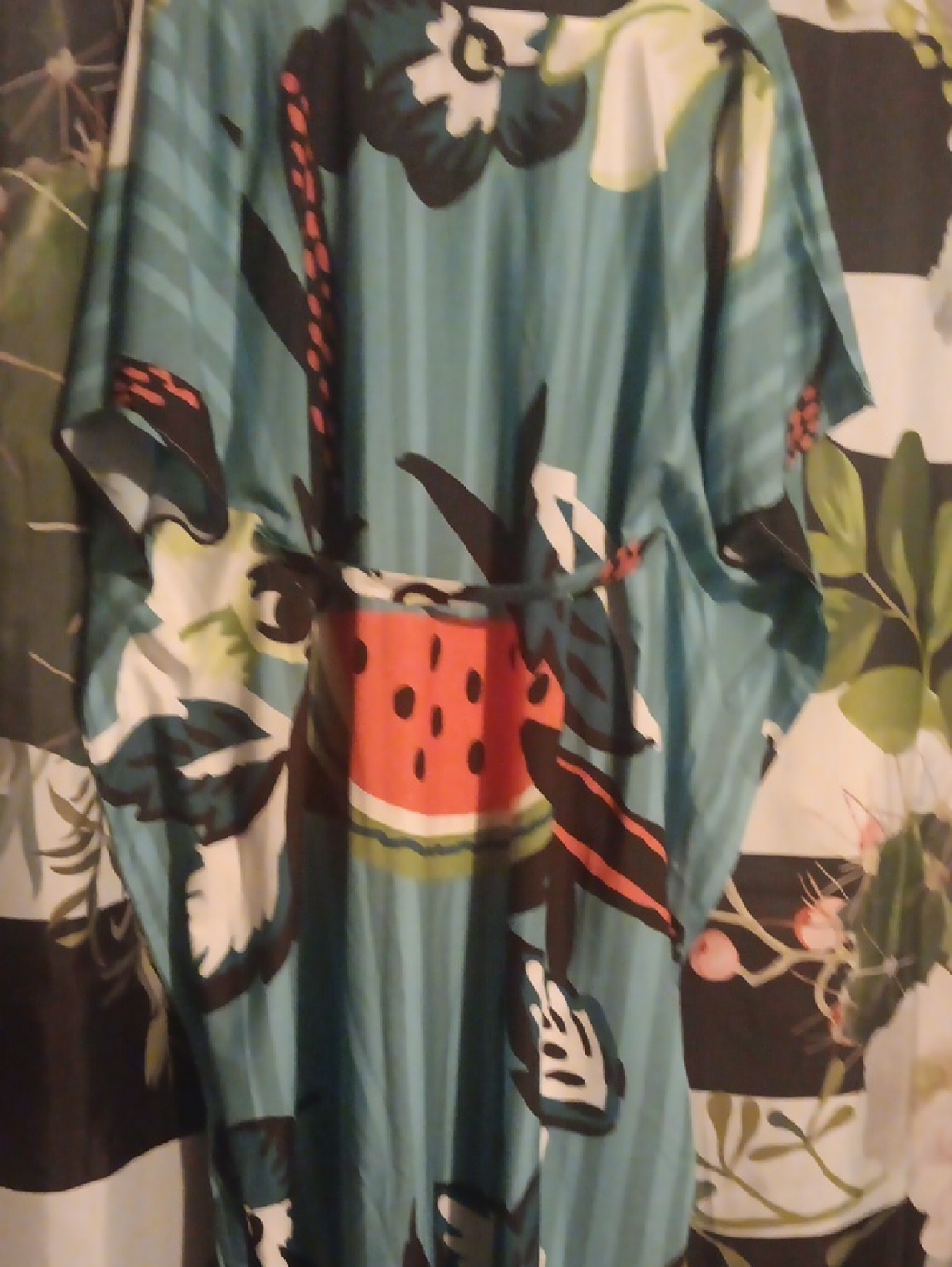 Cato Teal Blue Midi Dress with Red and Green Print - Picture 5 of 5